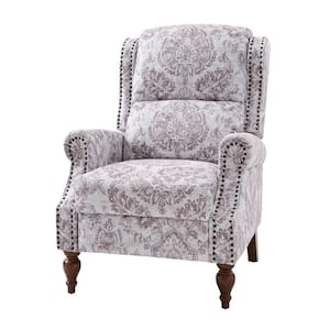 Sharon Beige Traditional Solid Wood Foot Cutaway Arms with Nailheads Manual Recliner