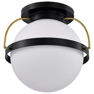 Lakeshore 18 in. 1-Light Matte Black Transitional Flush Mount with White Opal Glass Shade and No Bulbs Included