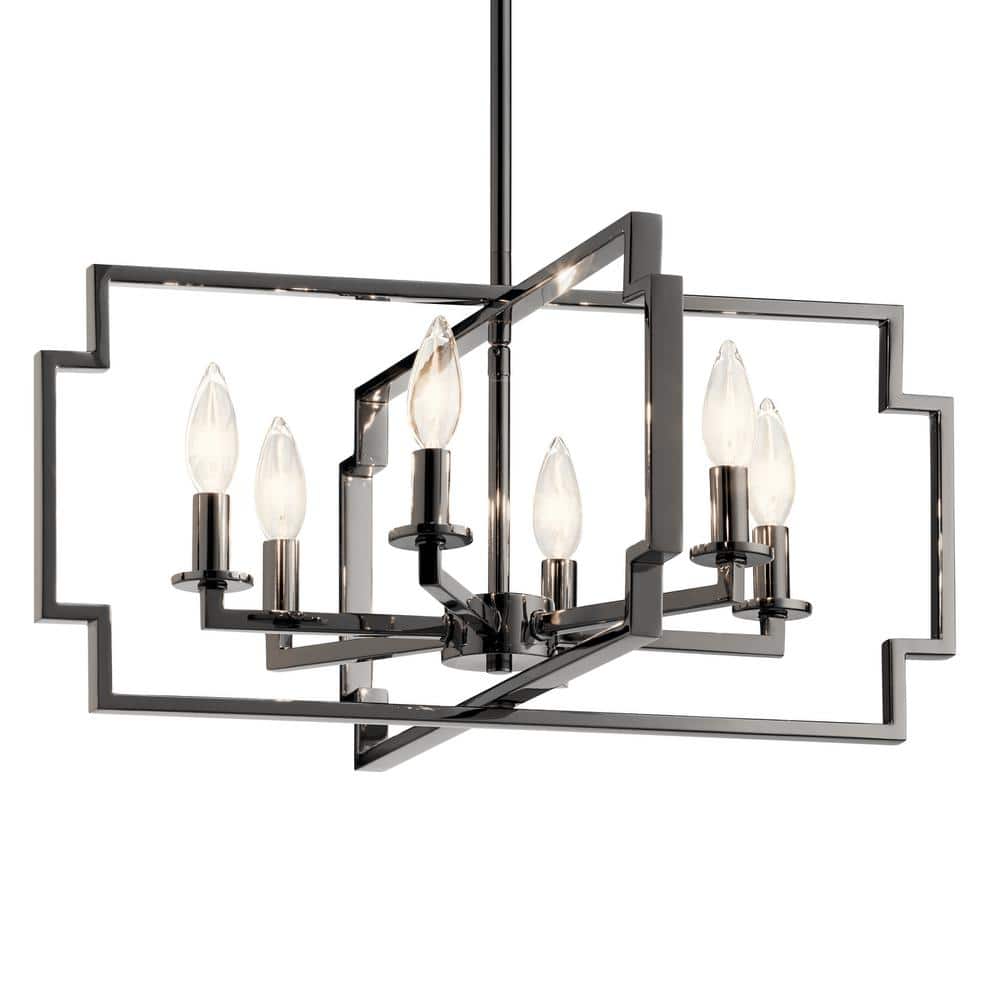 Midnight Chrome 6-Light Taper Candle Chandelier with Polished Nickel Accents