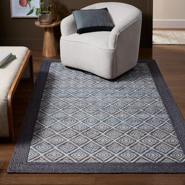 Nalani Textured Diamond 100% Jute Blue 6 ft. x 9 ft. Area Rug