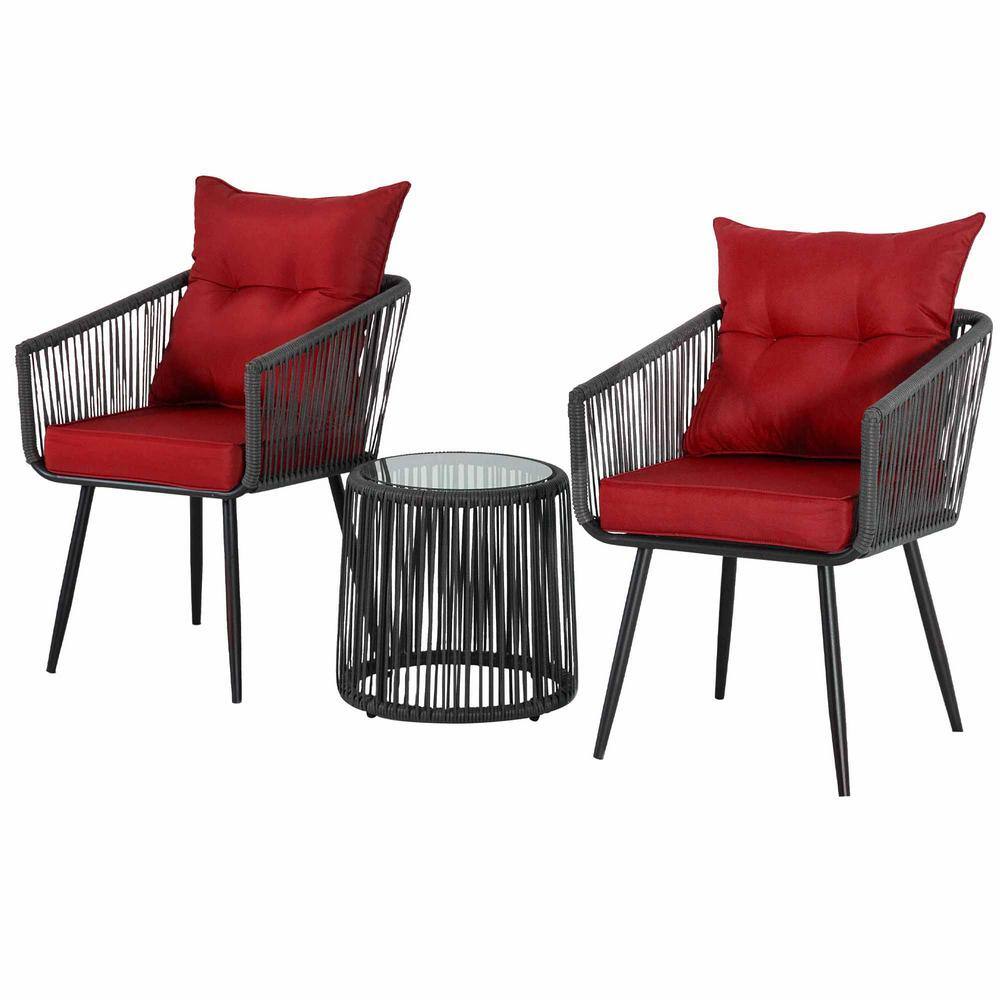 JUSKYS 3Piece Outdoor Conversation Set Handwoven Dark Gray Rattan