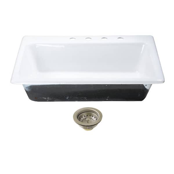 Towne 33 in. Drop-In Single Cast Iron Kitchen Sink with Basket Strainer