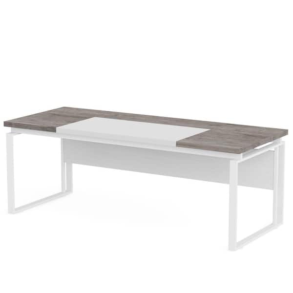 BYBLIGHT Moronia 63 in. Rectangular Gray & White Executive Computer Desk Conference Table for Home Office (Only Table)