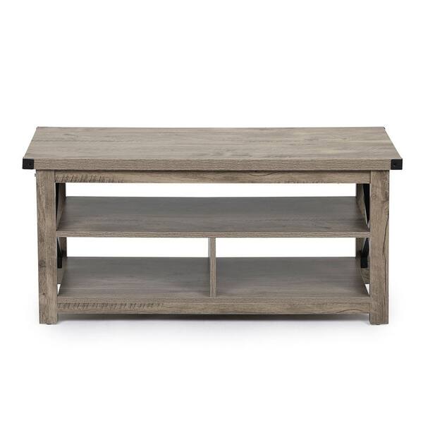 Spaco 15.75 in. (Set of 2) Gray Wash Farmhouse Square 3Tier End Table with XShaped Metal