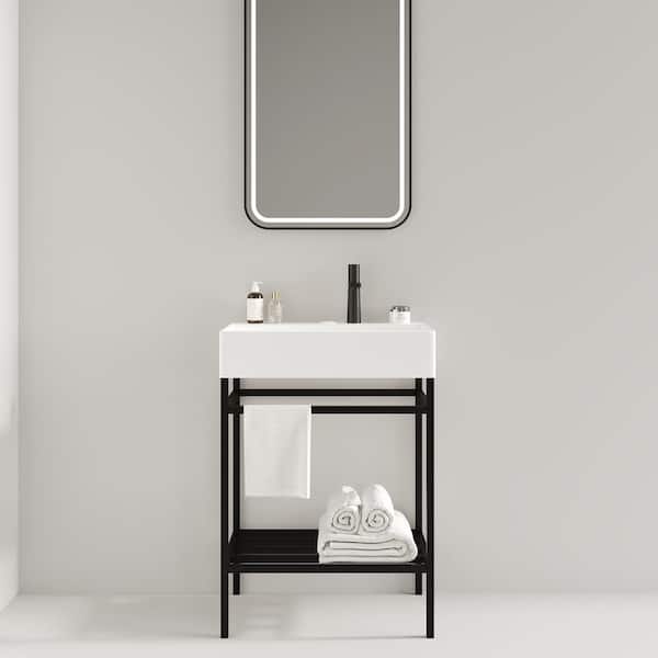 24 in. W Freestanding Black Bath Vanity with White Ceramic Top Unassembled