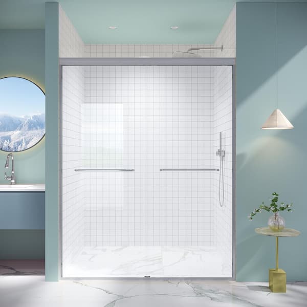 56 in.-60 in. W x 72 in. H Double Sliding Framed Bathroom Shower Door with 1/4 in. Tempered Glass in Brushed Nickel