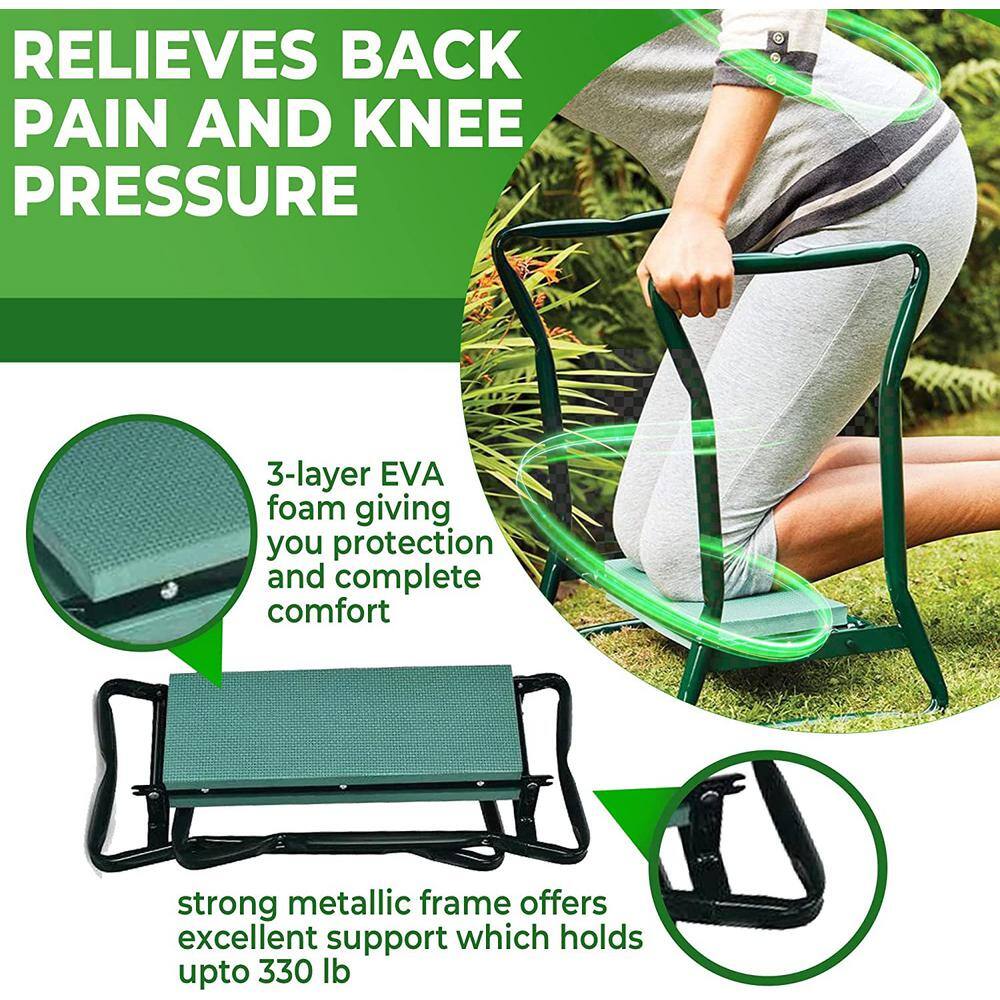 Green Foldable Garden Kneeler and Seat with Tool Pouch