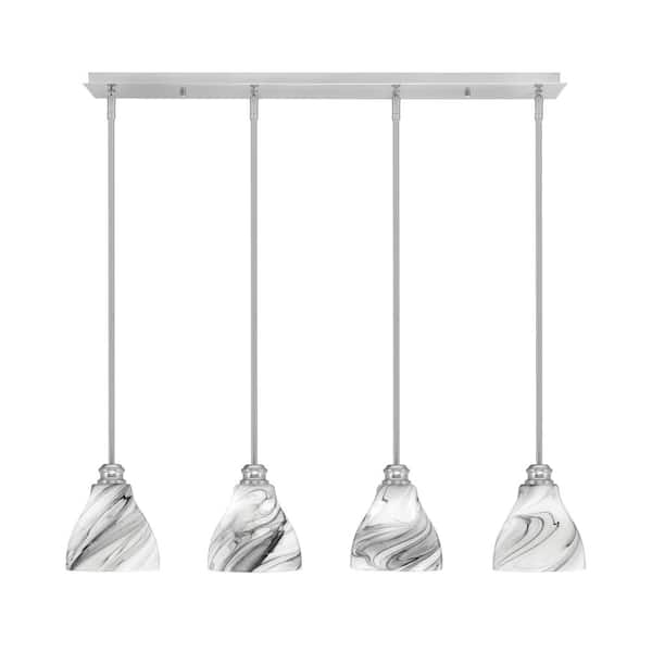 Unbranded Albany 60-Watt 4-Light Brushed Nickel Linear Pendant Light with Onyx Swirl Glass Shades and No Bulbs Included