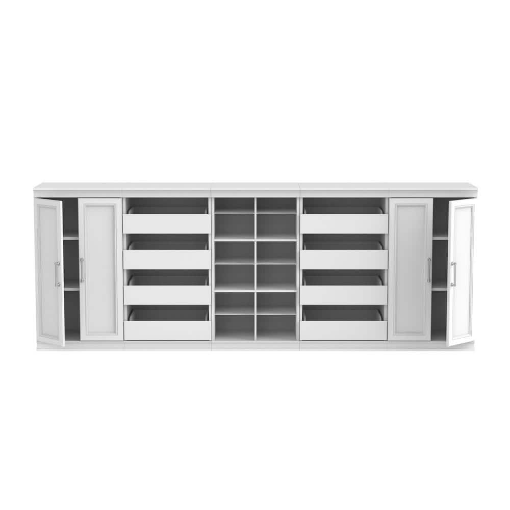 White Modular Storage System with Drawers and Shelves, 107" Wide
