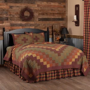 Heritage Farms 2-Piece Burgundy Mustard Black Primitive Patchwork Cotton Twin Quilt Set