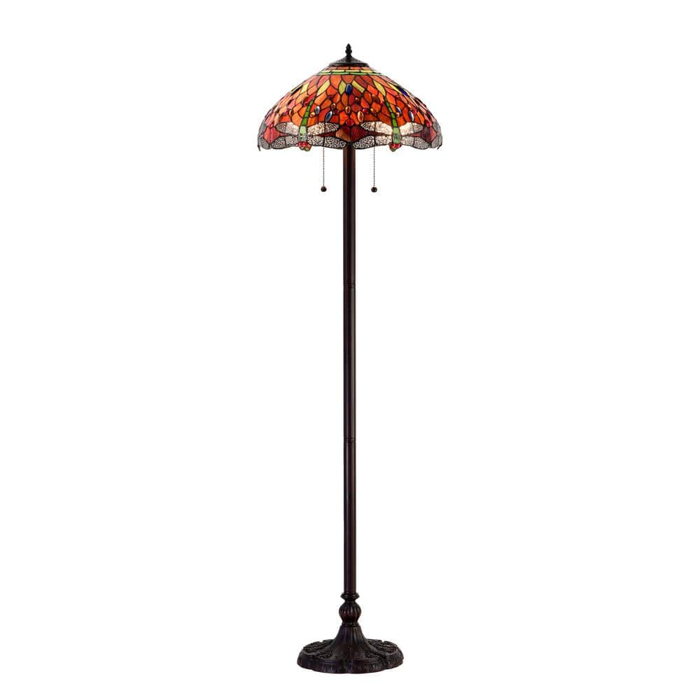 Antique Bronze 58" Dragonfly Stained Glass Floor Lamp