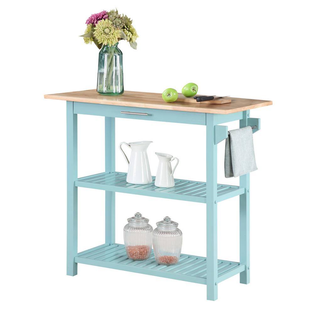 Designs2Go Sea Foam Blue 3-Tier Butcher Block Kitchen Island