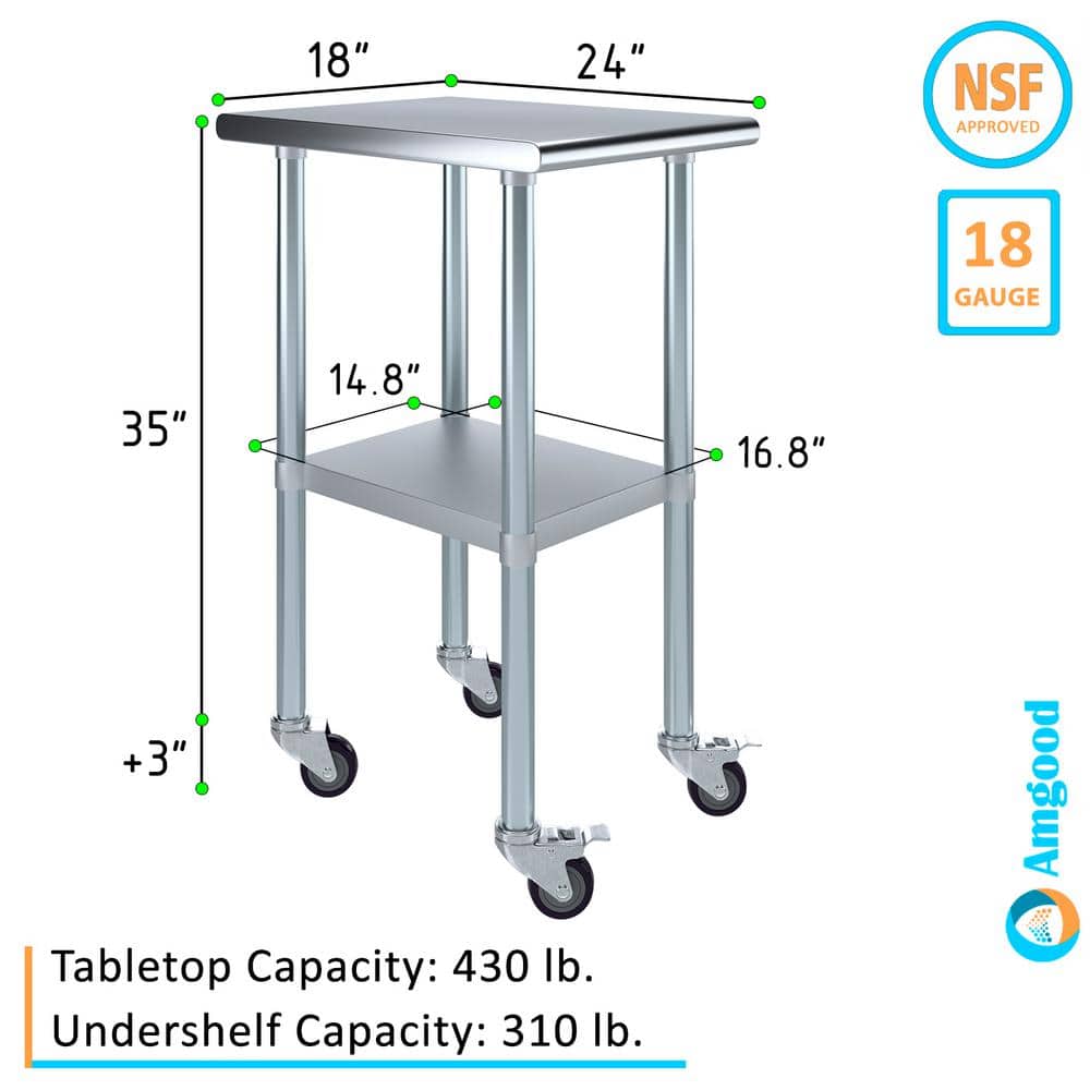 24" x 18" Stainless Steel Rolling Work Table with Undershelf