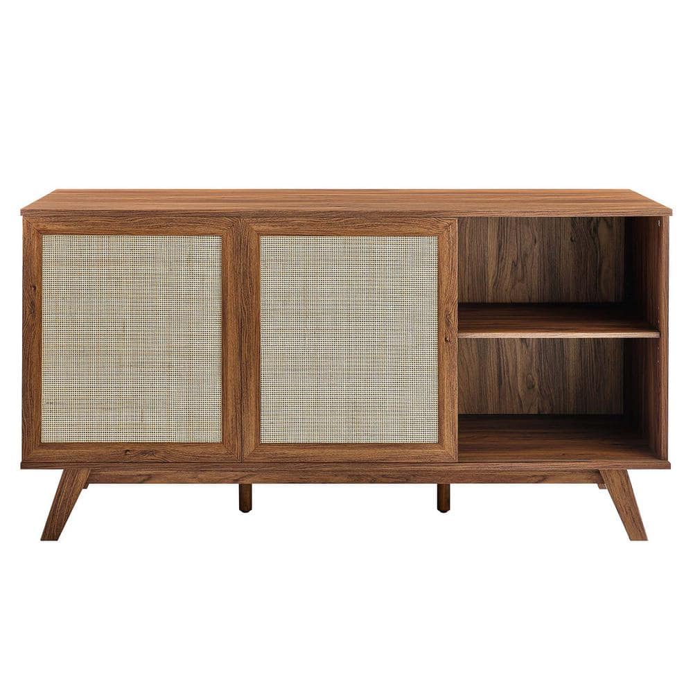 Soma 59" Walnut and Rattan Mid-Century Modern Sideboard
