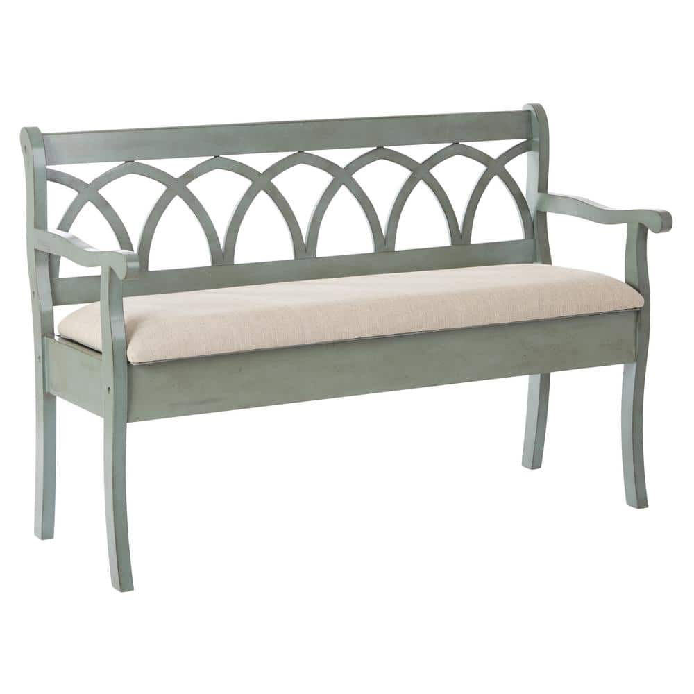 Coventry Antique Sage Entry Bench with Beige Cushion Storage