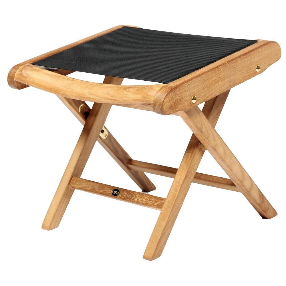 Natural Teak Wood 3-Position Outdoor Folding Ottoman Leg Rest with Textilen