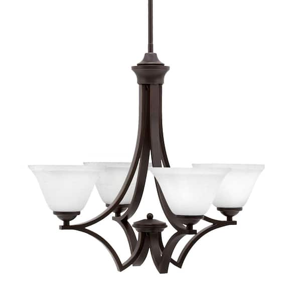 Unbranded Clevelend 4-Light Dark Granite Round Chandelier with 7 in. White Muslin Glass Shades, No bulbs included