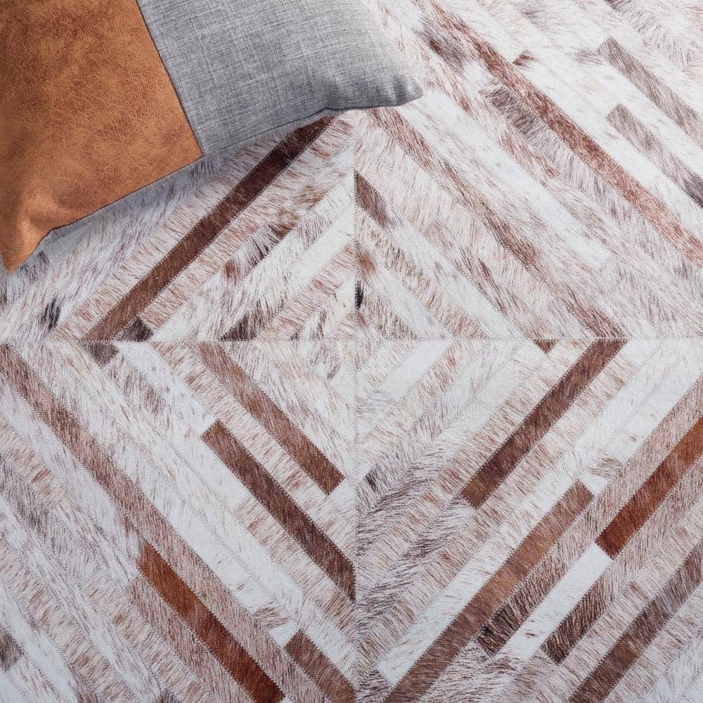 Beige and Brown Faux Hide Washable Area Rug