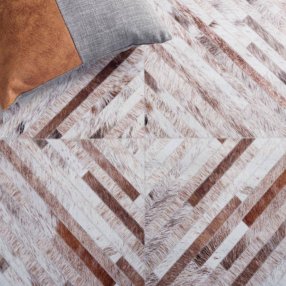 Beige and Brown Faux Fur Rectangular 9' x 12' Rug