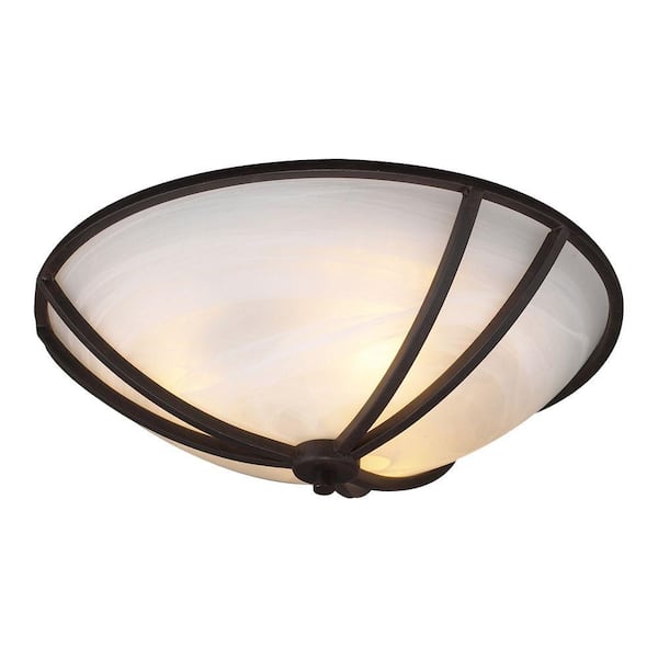 PLC Lighting 3-Light Ceiling Oil Rubbed Bronze Flush Mount with Marbleized Glass