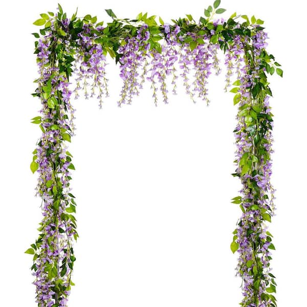 Unbranded 15 in. Light Purple Outdoor Artificial Wisteria Flower 4Pcs Total 28. 8ft Plastic Hanging Flower