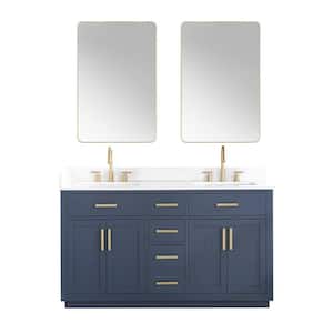 Gavino 60 in. W x 22 in. D x 34 in. H Double Sink Bath Vanity in Royal Blue with White Composite Stone Top and Mirror