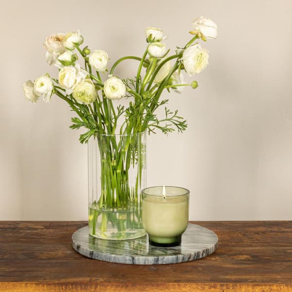 Creative Home 7.5 Inch Round Glass Trivet With Wood Trim - Fruit Pattern Tempered Glass Serving Board