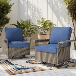 Nyajiah Wicker Outdoor Rocking Chair with Blue Cushions (2-Pack)