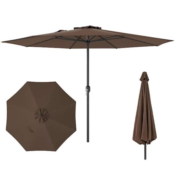 12 ft. Metal Patio Umbrella with Crank Handle and 8 Sturdy Ribs in Coffee