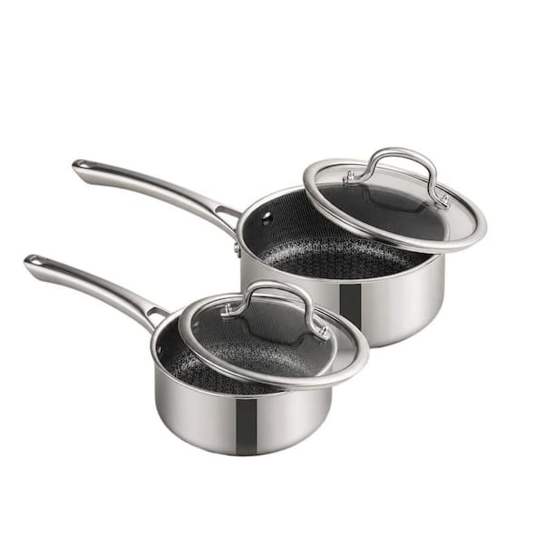 1.5 qt. and 2.5 qt. Sauce Pan Set with Lid, Stainless Steel Cookware Works on Induction, Ceramic and Gas Cooktops