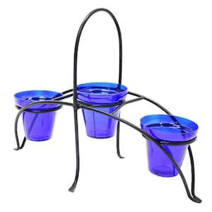 16.75 in. Tall Graphite Powder Coat Iron Small Herb Caddy Plant Stand for Kitchen or Garden