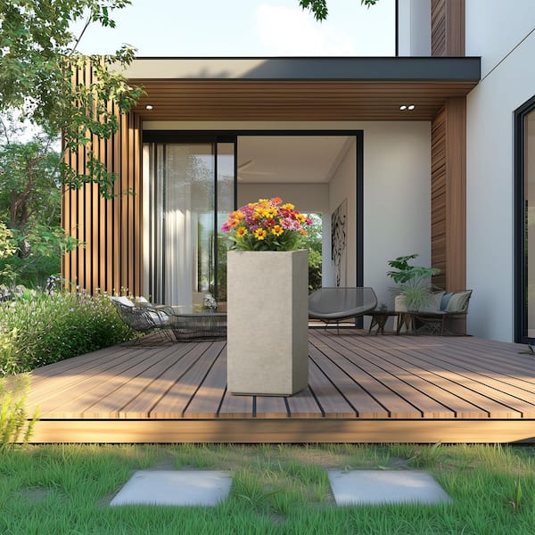 11.5 in. Large Light Gray(Enhanced Core) Concrete Rectangular Planter / Pot with Drainage Holes