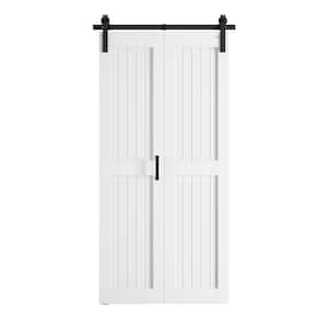 36 in. W. x 84 in. 2-Plank Prefinished White MDF Bi-Fold Barn Door with Sliding Hardware kit