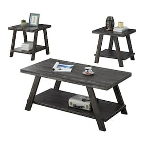 Athens Contemporary Replicated Wood Shelf Coffee Set Table in Charcoal