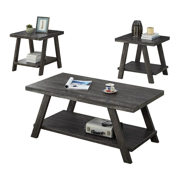 Tatayosi Athens Contemporary Replicated Wood Shelf Coffee Set Table in Charcoal