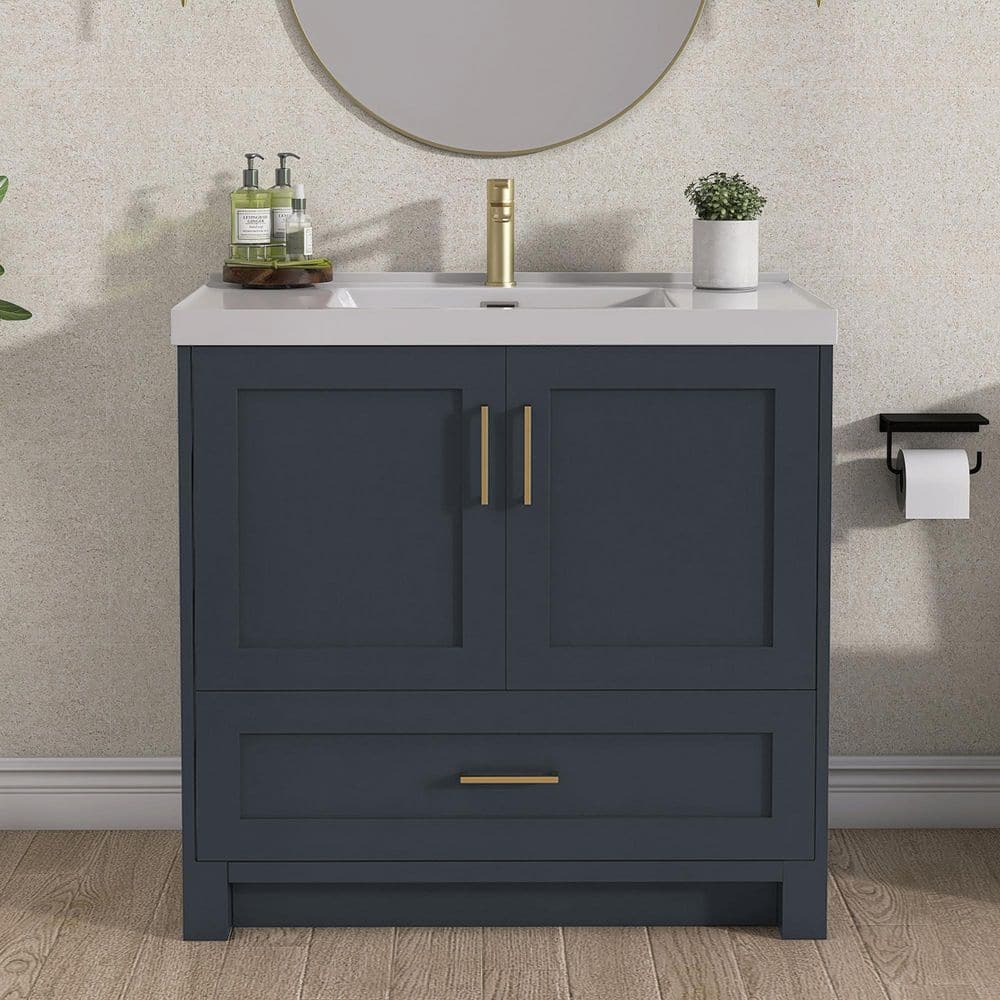 Zeafive 36 in. Solid Wood Single Sink Bath Vanity Navy Blue