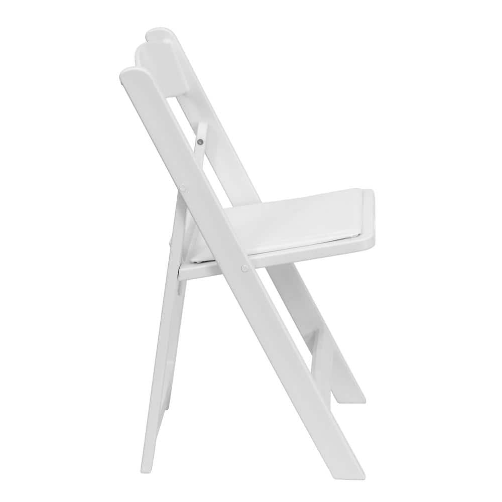 Elegant White Resin Lightweight Folding Chair with Cushioned Seat