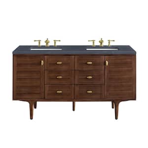 Amberly 60 in. W x 23.5 in. D x 34.7 in. H Bathroom Vanity in Mid-Century Walnut with Charcoal Soapstone Quartz Top