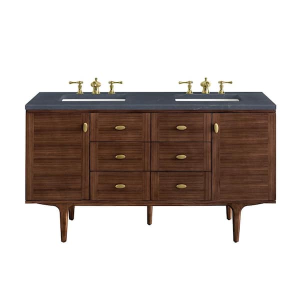 James Martin Vanities Amberly 60 in. W x 23.5 in. D x 34.7 in. H Bathroom Vanity in Mid-Century Walnut with Charcoal Soapstone Quartz Top