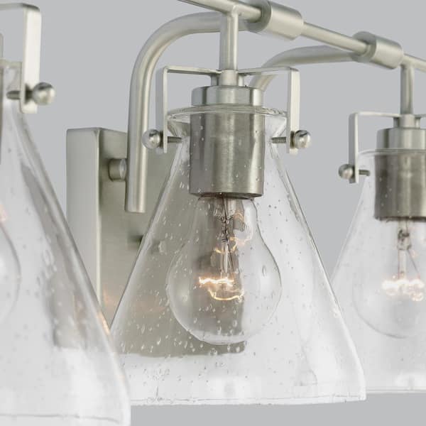 Jaden 33.25 in. 4-Light Brushed Nickel Transitional Wall Bathroom Vanity Light with Clear Seeded Glass Shades