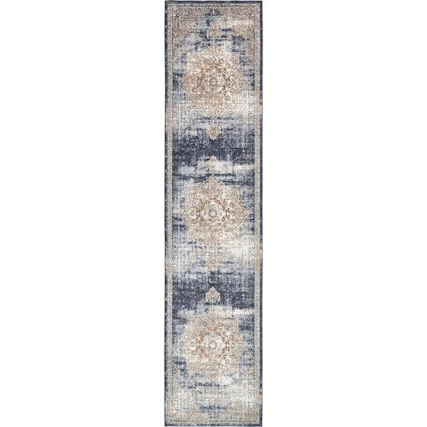 Unique Loom Chateau Roosevelt Dark Blue 3' 0 x 13' 0 Runner Rug