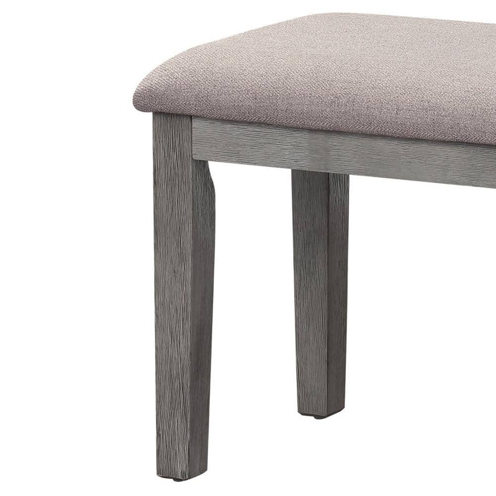 Gray Rectangular Wooden Bench with Upholstered Seat