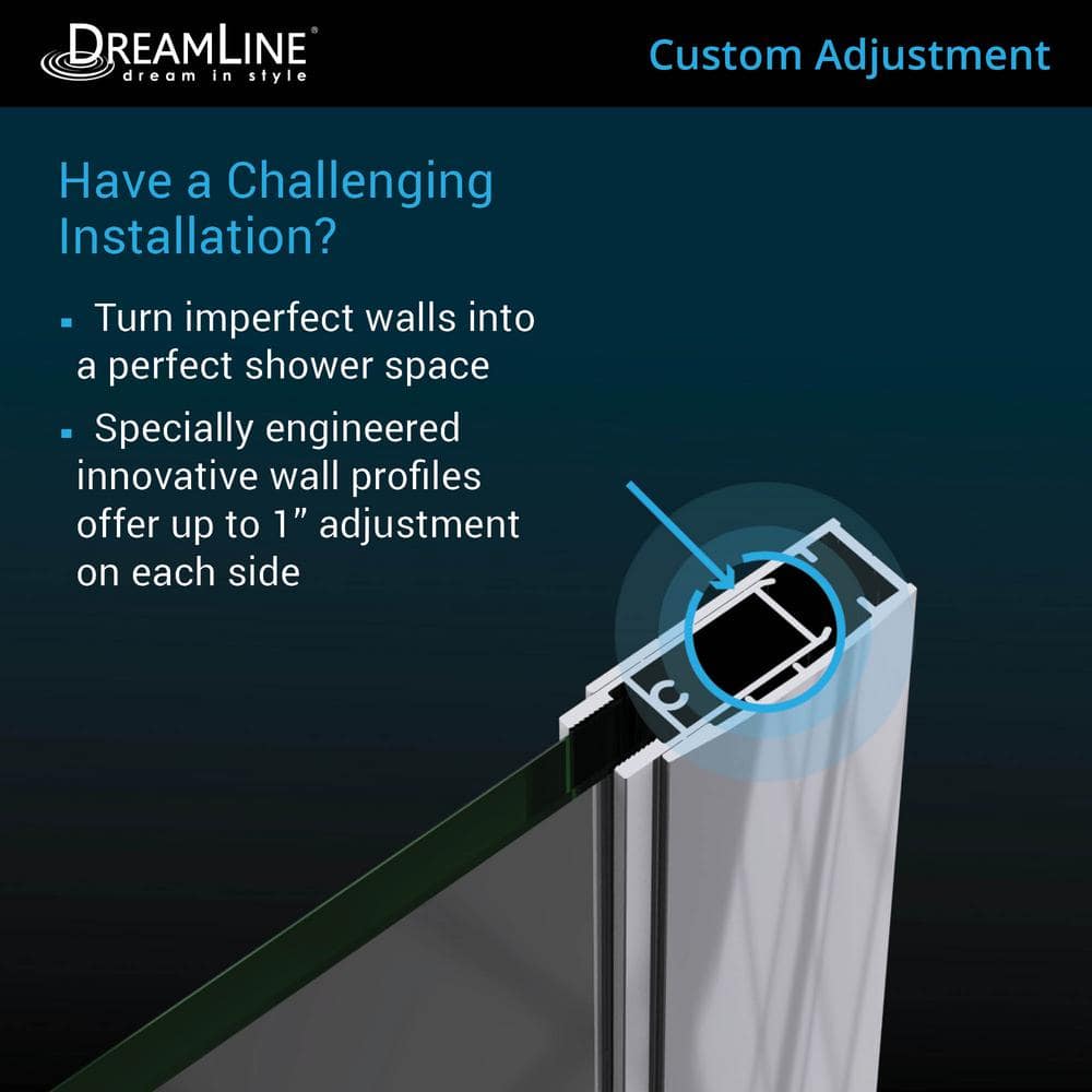 Elegance-LS 50-52" Matte Black Frameless Pivot Shower Door with Clear Glass