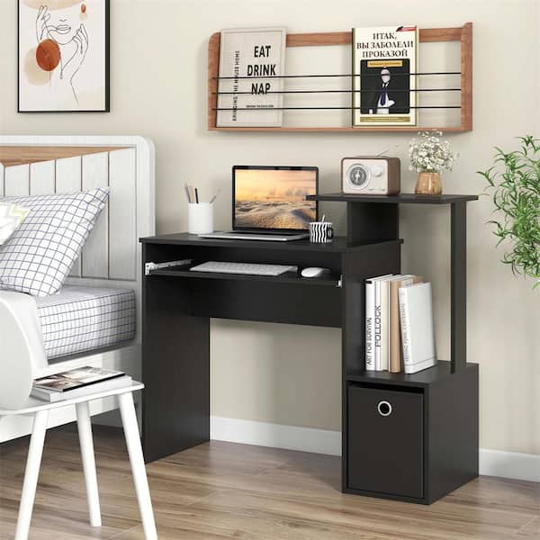 39.5 in. Home Office Black Computer Desk Space-saving Study Writing Desk with Keyboard Tray
