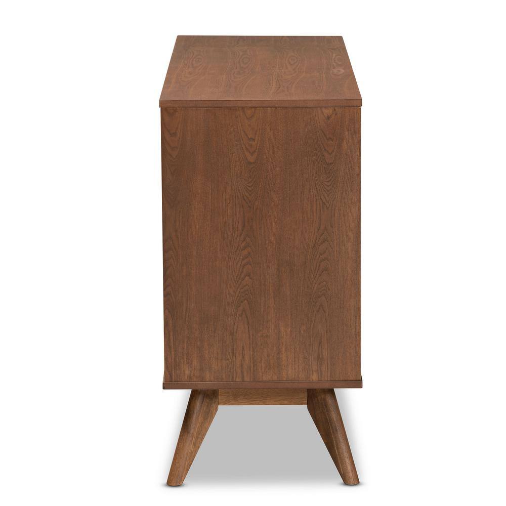 Walnut Brown Mid-Century Modern 6-Drawer Dresser with Rattan