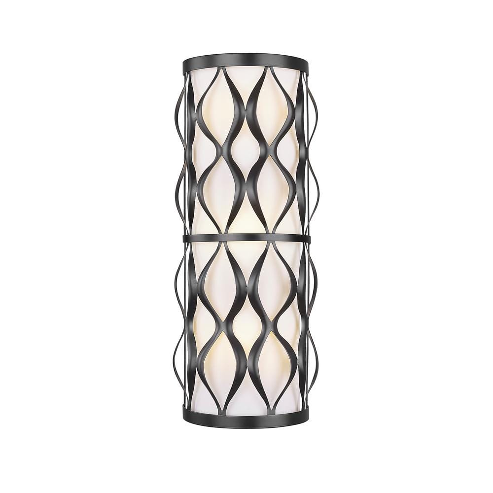 Harden 8 in. Matte Black 3-Light Wall Sconce with White Fabric Shade with N