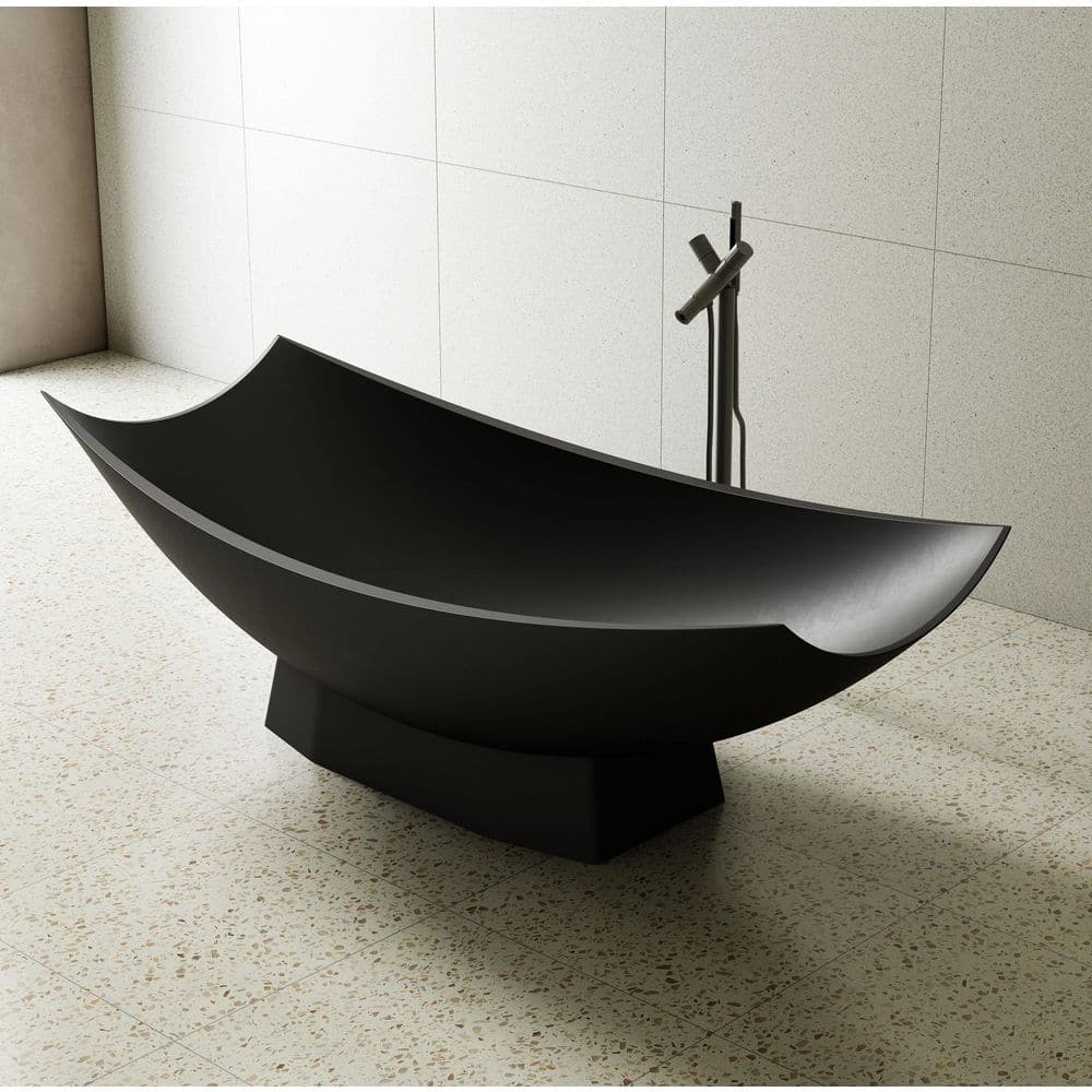 71" Black Matte Solid Surface Hammock Freestanding Bathtub