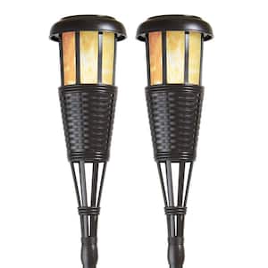 Dark Chocolate LED Solar Flame Torch with Weatherproof Dusk-to-Dawn, Realistic Dancing Flickering Flame (2-Pack)