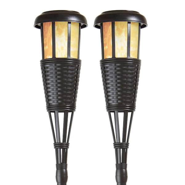 Newhouse Lighting Dark Chocolate LED Solar Flame Torch with Weatherproof Dusk-to-Dawn, Realistic Dancing Flickering Flame (2-Pack)