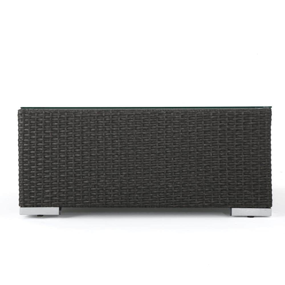 Gray Aluminum Wicker Outdoor Coffee Table with Glass Top
